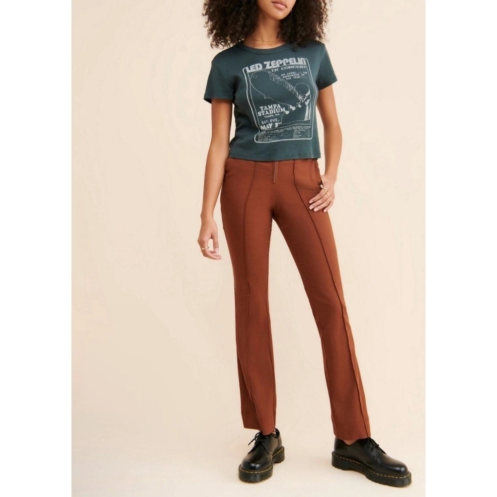Free People Womens Pants Bootcut Leg Pleated Zipper Front Slash Pockets Brown